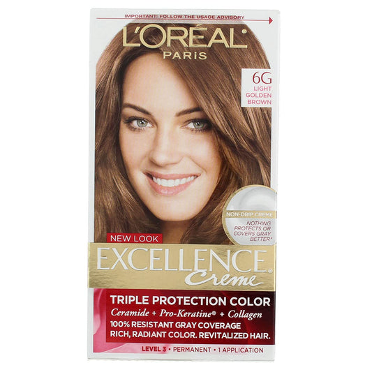 L'Oreal Paris Excellence Creme Triple Protection Hair Color -Light Golden Brown [6G] Pack Of 4