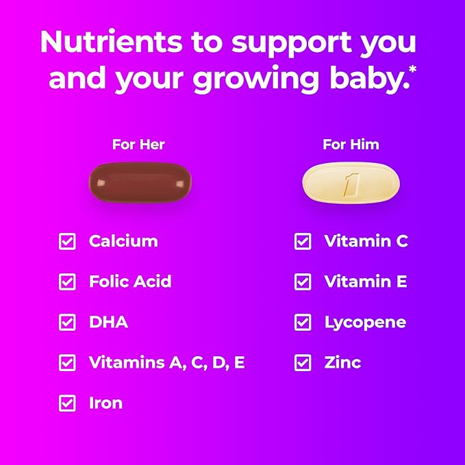 One A Day Men's & Women's Pre-Pregnancy Multivitamin Softgel including Vitamins A, Vitamin C, Vitamin D, B6, B12, Folic Acid & more, 30+30 Count, Supplement for Before, During, and Postnatal