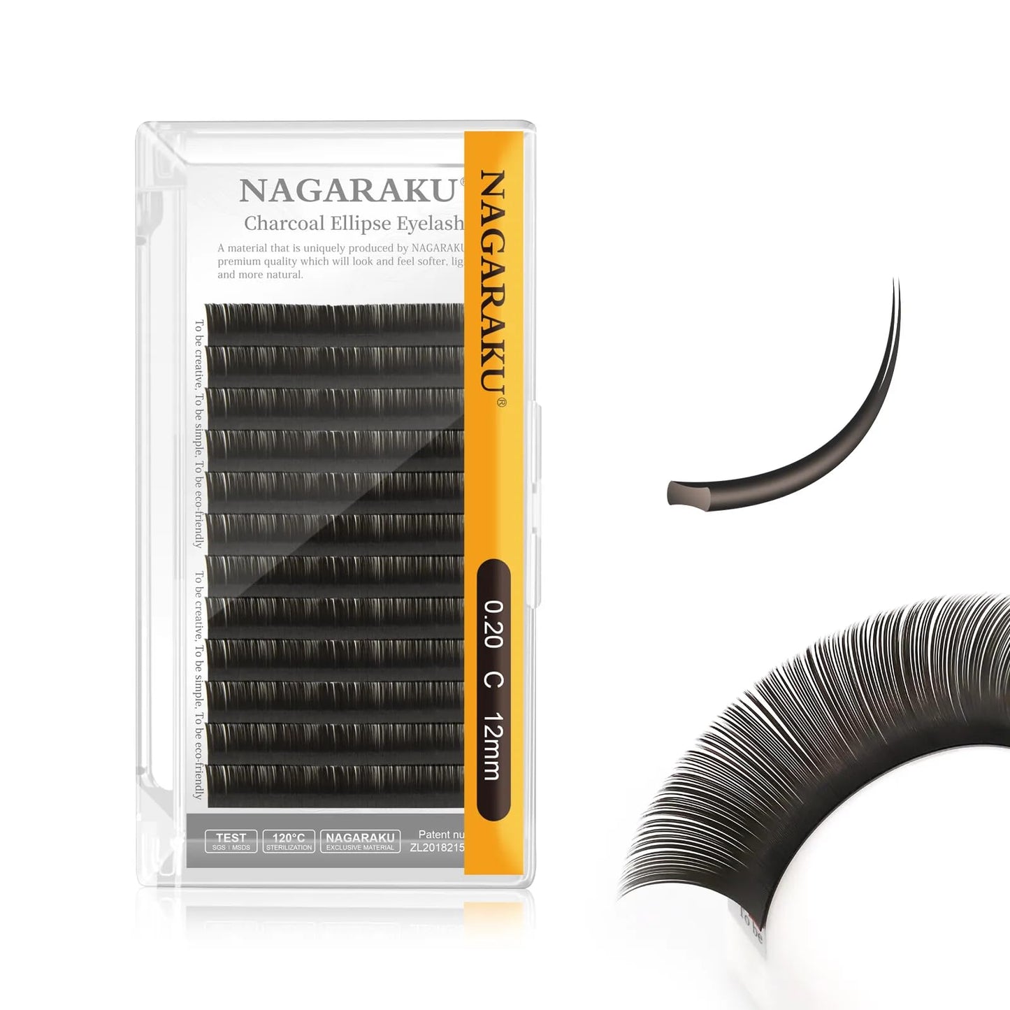 Nagaraku Double Tips Flat Ellipse Eyelash Extensions Supplies 0.20 C Curl 12Mm Natural Charcoal Color Faux Mink Super Soft Split