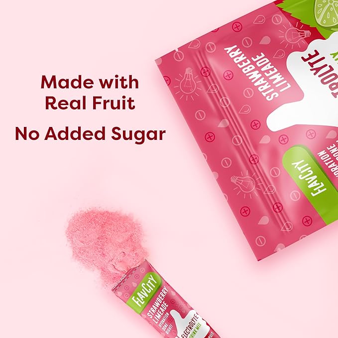 FlavCity Strawberry Limeade Electrolytes Powder Packets - 28 Hydration Packets - No Added Sugar - Hydration Powder with Real Fruit & Unrefined Sea Salt - Keto & Gluten-Free (28 Stick Packs)