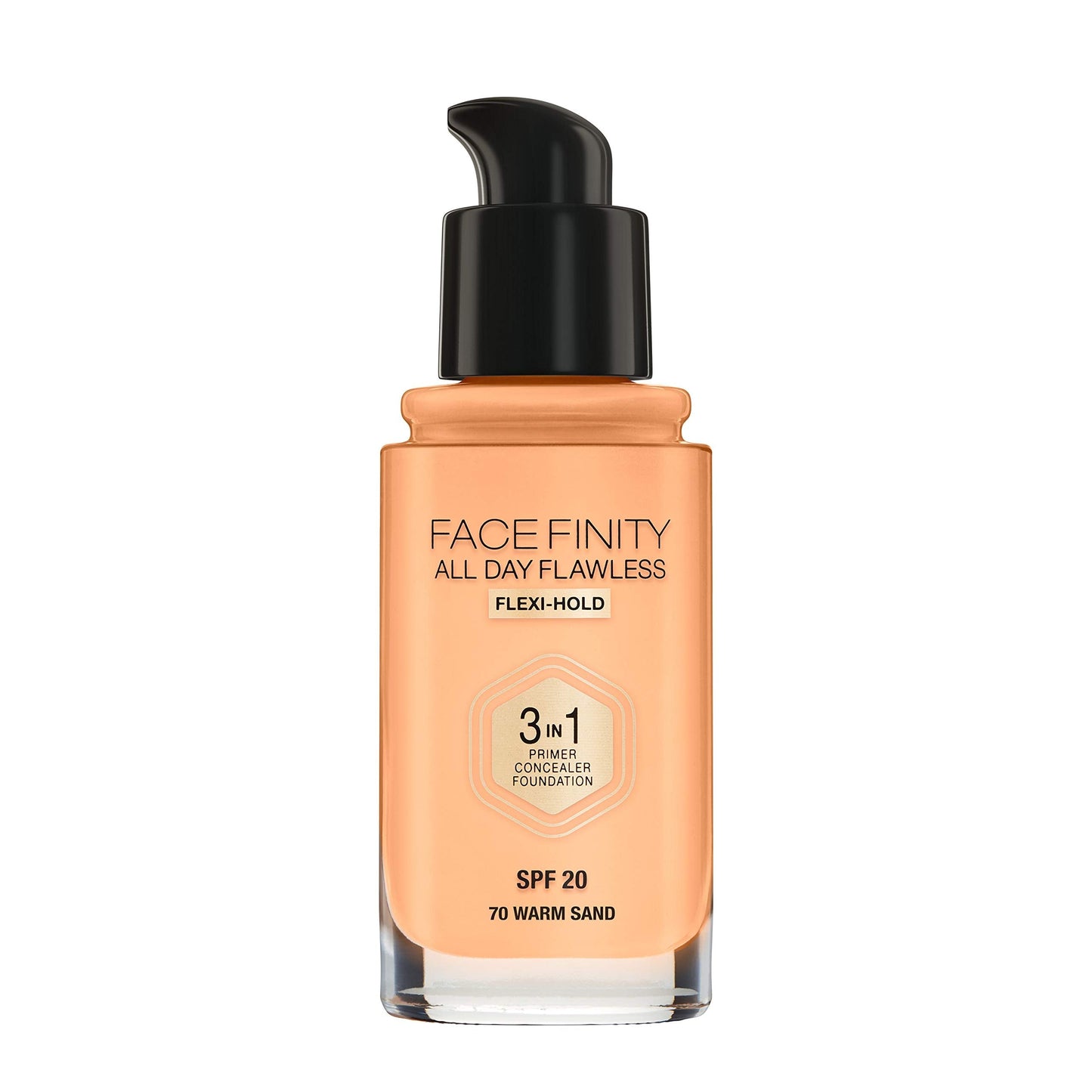 Max Factor Facefinity 3-In-1 All Day Flawless Liquid Foundation, Spf 20-70 Warm Sand, 30 Ml