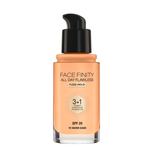 Max Factor Facefinity 3-In-1 All Day Flawless Liquid Foundation, Spf 20-70 Warm Sand, 30 Ml