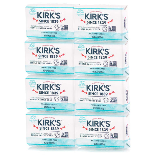 Kirk'S Original Coco Castile Bar Soap Fragrance Free 4 Ounces (8 Pack)