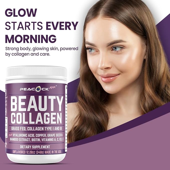 Beauty Collagen Peptides for Women 12.28 oz – Hydrolyzed Collagen Peptides Type I & III Protein Powder with Hyaluronic Acid, Grass Fed Collagen, Biotin, Grape Seed Extract, Multivitamins