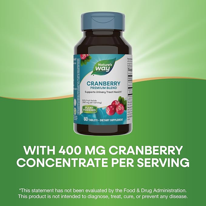 Nature's Way Premium Blend Cranberry, Urinary Tract Health Support* Supplement with Vitamin C, 60 Tablets