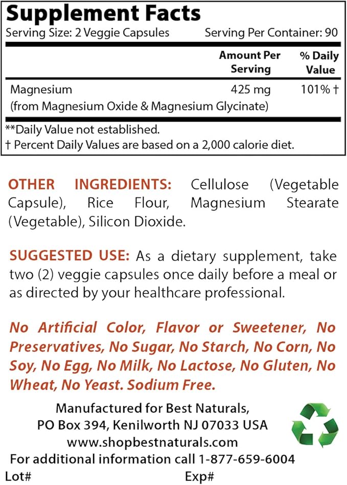 Calcium Carbonate Powder 1 Pound & Magnesium Glycinate 425 mg
