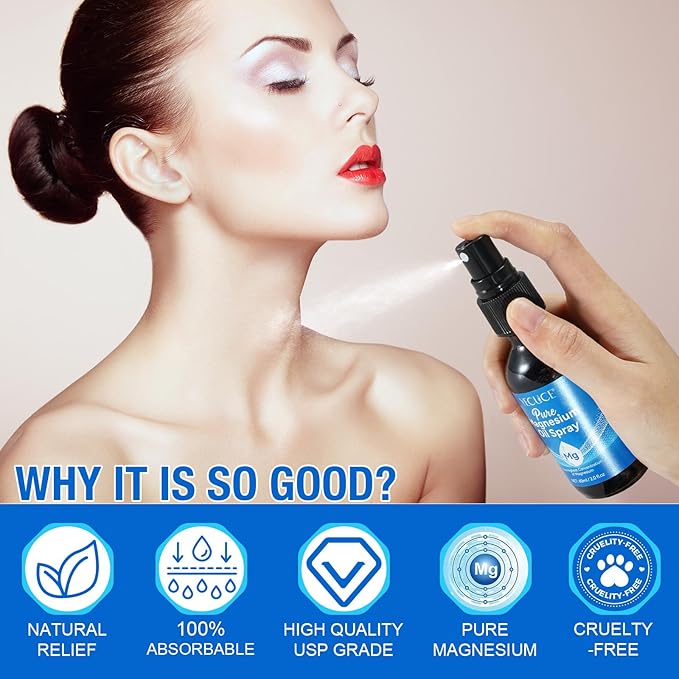 Magnesium Oil Spray, Pure Magnesium Spray for Feet, Magnesium Supplement Fast Absorbent for Leg, Muscle, Bone Health Supplement Topical (2 fl oz)
