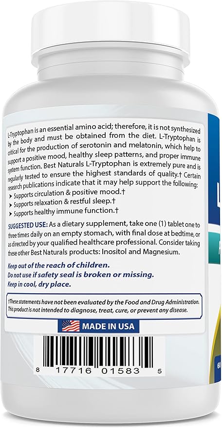 Best Naturals L-Tryptophan 1000 mg 60 Tablets (60 Count (Pack of 3))