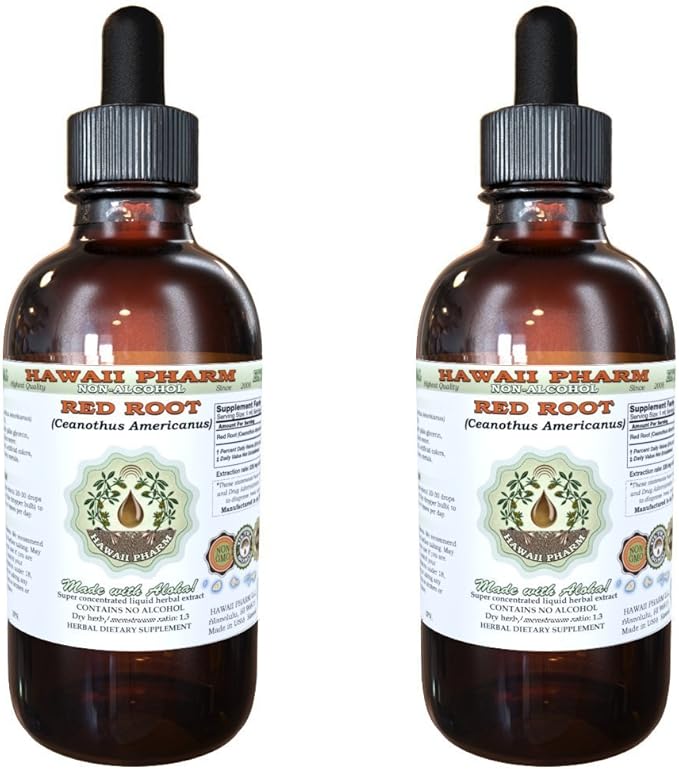 Hawaii Pharm Red Root Alcohol-Free Liquid Extract, Red Root (Ceanothus Americanus) Dried Root Glycerite Natural Herbal Supplement, USA 2x2 fl.oz