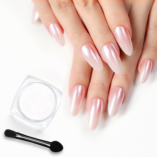 Beetles Gel Polish White Chrome Nail Powder For Gel Nails, Pearl Nail Powder Mirror Effect Nail Glitter Manicure Holographic Pig