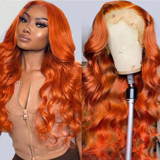26 Inch 13X4 Orange Ginger Lace Front Wigs Pre Plucked Body Wave Wig Brazilian Colored Virgin Wigs For Black Women Invisible Hd