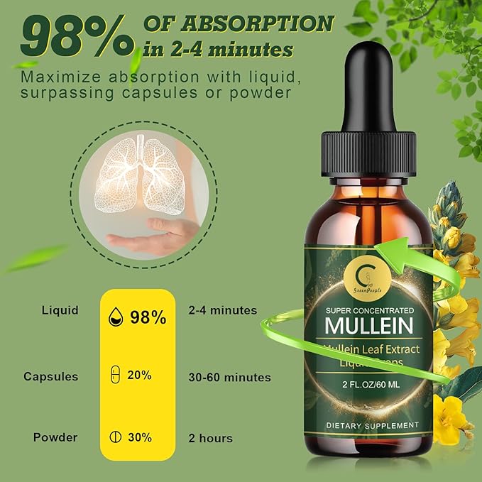 (2 Pack) Mullein Drops for Lungs - High Potency Mullein Leaf Extract for Lung Detox & Cleanse, Support for Respiratory, Immune, Digestive System, Natural Mullein Liquid Tincture, Non-GMO, 4 FL OZ