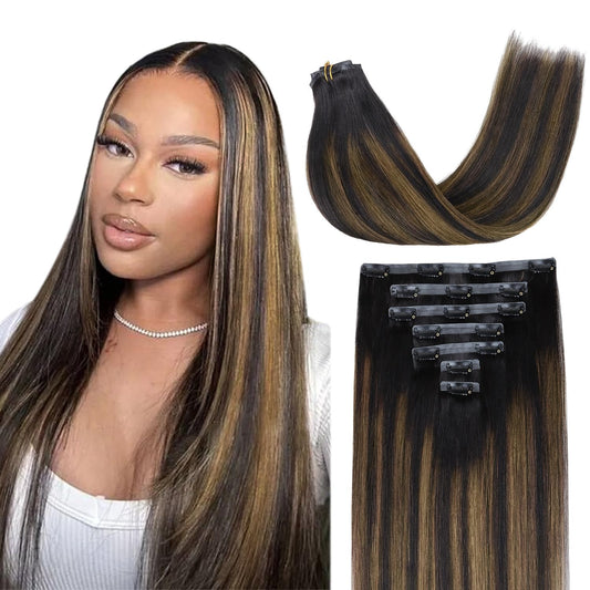 Lashey Seamless Clip In Real Hair Extensions 110G 7Pcs Light Yaki Clip In Natural Black Mixed Chestnut Brown Hair Extensions 24
