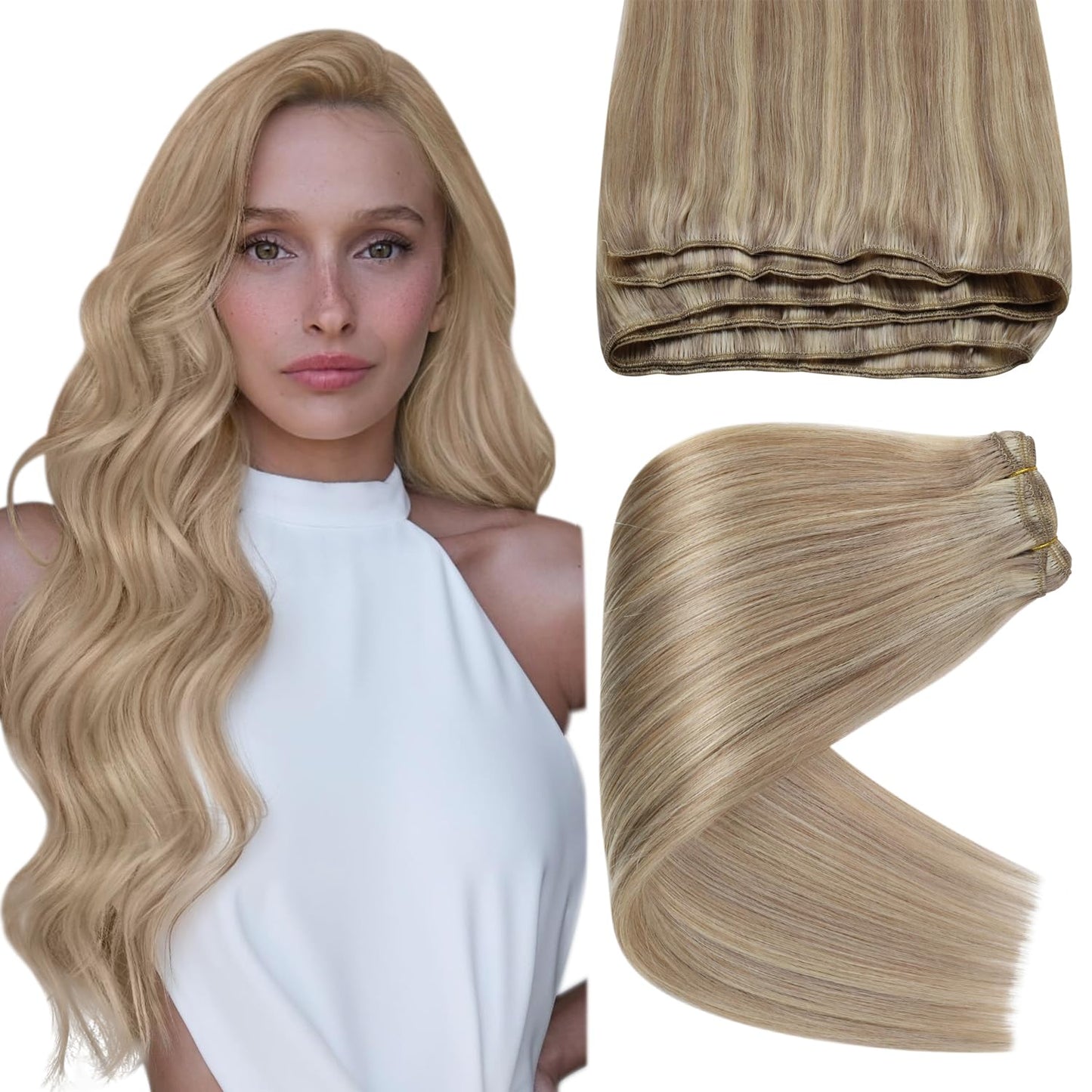 Sunny Weft Hair Extensions Human Hair Blonde Human Hair Sew In Extensions Ash Blonde Mix Bleach Blonde Highlights Weft Human Hai