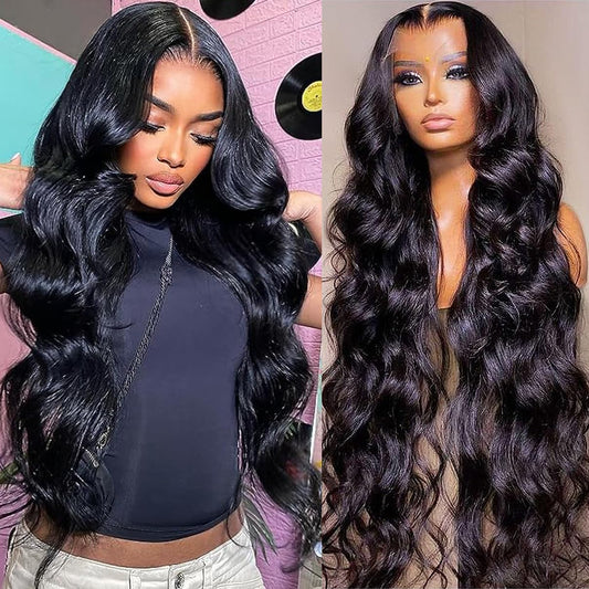 26 Inch Body Wave Lace Front Wigs Human Hair For Black Women 13  6 Hd Transparent Lace Front Wig Natural Black Color 180% Densit