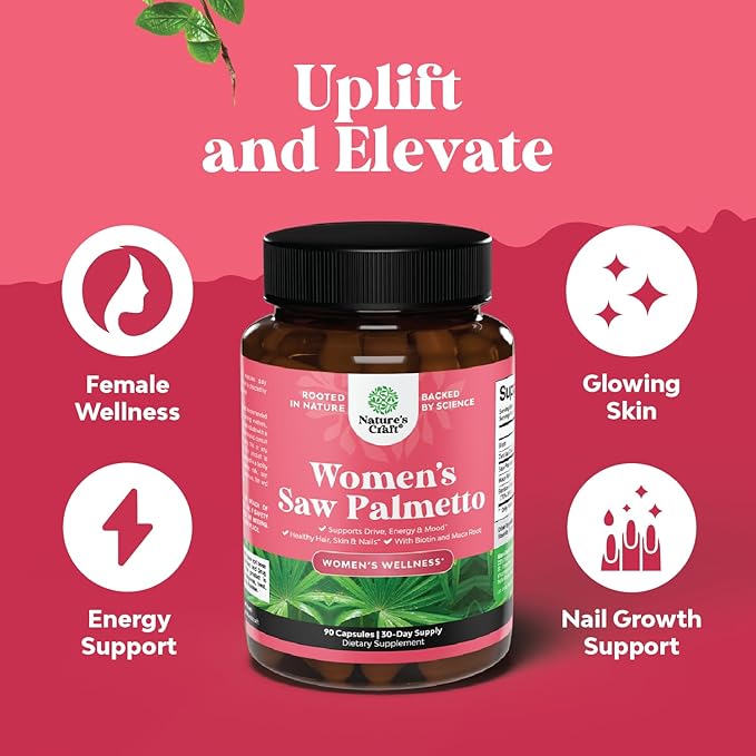 Extra Strength Saw Palmetto for Women 500mg - DHT Blocker for Women 30-Day Supply - Hair Vitamins for Hair Loss Supplement - Pure Saw Palmetto Extract Capsules with Maca Root & Biotin - 90 Capsules