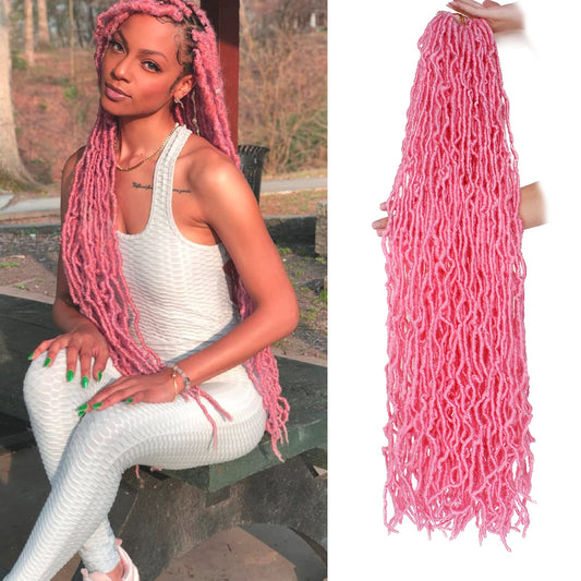 Leeven Pink 36 Inch Soft Locs Crochet Braids Hair 3 Pakcs Distressed Faux Locs Long Boho Goddess Locs Natural Butterfly Locs Cur