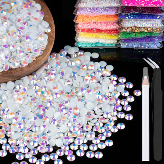 2500Pcs 5Mm Resin Rhinestones Bulk, White Ab Flatback Round Jelly Rhinestones Bedazzling Non Hotfix Crystal Gems Large Quantity
