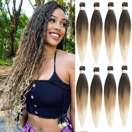 Leeven 1B/27/613 Pre Stretched Braiding Hair 8 Packs 26 Inch Professional Itch Free Low Temperature Synthetic Fiber Crochet Brai