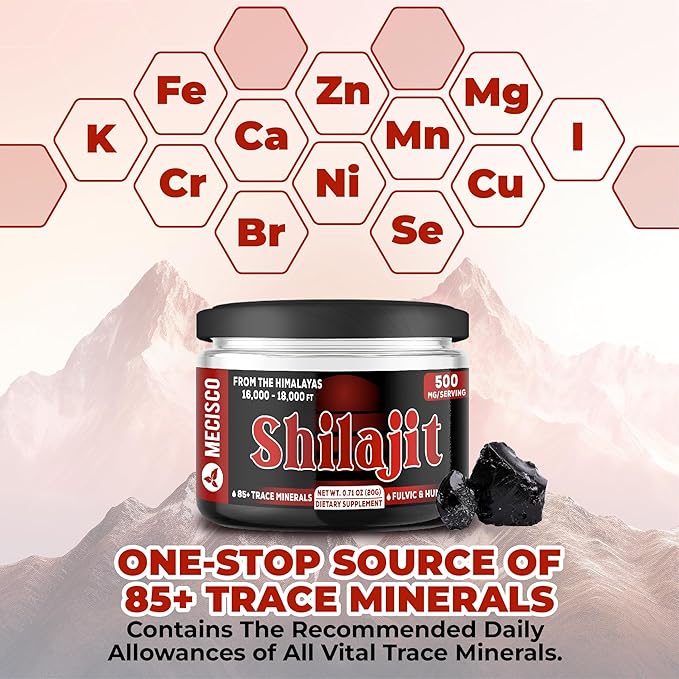 Shilajit Supplement - Shilajit Pure Himalayan Organic with Natural Fulvic, Humic Acid & 85+ Trace Minerals - Energy Production, Immune System, Brain Health & Overall Well-Being - 20G for 40 Servings
