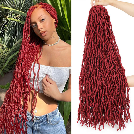 Leeven 36 Inch Burgundy Super Long Soft Locs New Faux Locs Crochet Hair 3 Packs Pre-Looped Distressed Goddess Locs Curly Wavy Af