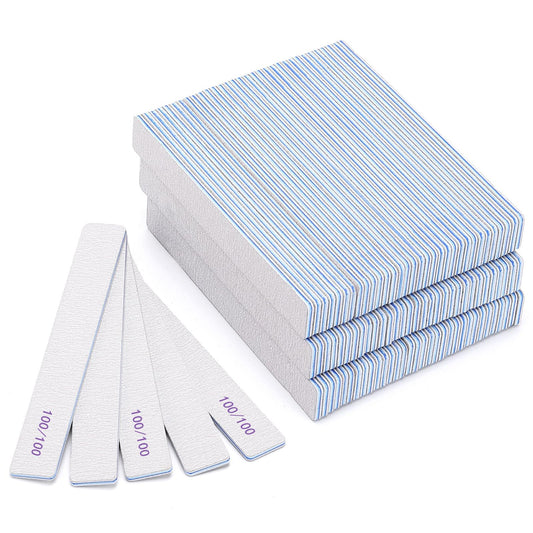100 Pieces Rectangle Nail Files 100/100 Grit, Reusable Nail Buffers Double Sided Emery Boards Fingernail Files For Acrylic Nails
