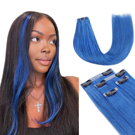 Lashey Seamless Clip In Hair Extensions Human Hair 58G 4Pcs Blue Hair Extensions Real Human Hair With Invisi Edge 24 Inch Long S