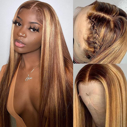 Queen Story 13X4 Hd Lace Frontal Wigs Straight Honey Blonde Lace Front Wigs Human Hair Wigs For Black Women Glueless Wigs Human