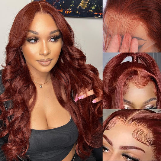 28 Inch Reddish Brown Lace Front Wigs Human Hair 13  6 Hd Lace Body Wave Aubrun Brown Front Wig Pre Plucked Red Human Hair Color