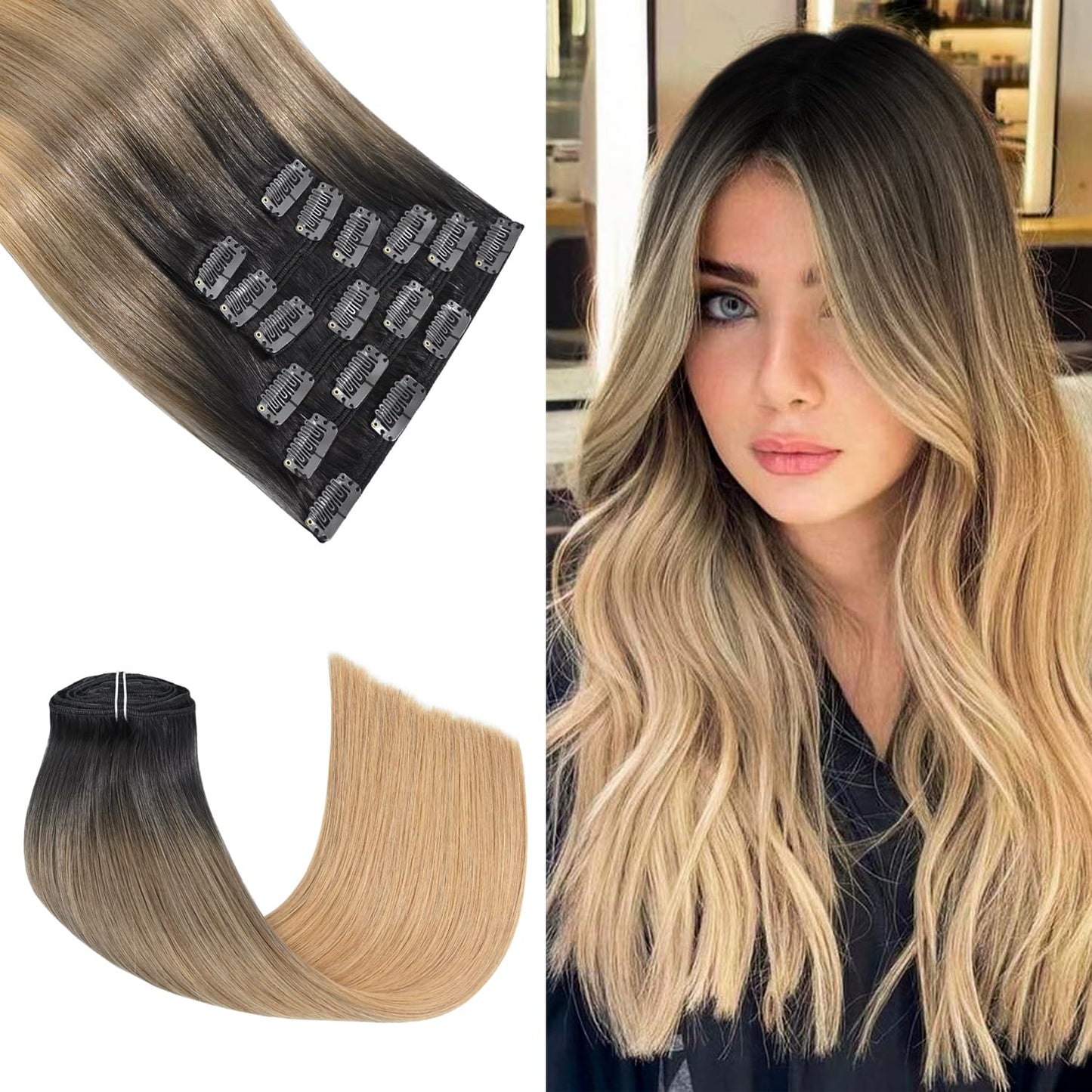 Honsoo Clip In Hair Extensions For Women Soft Natural Handmade Real Human Hair Extensions Dark Brown To Chestnut Brown Fading To