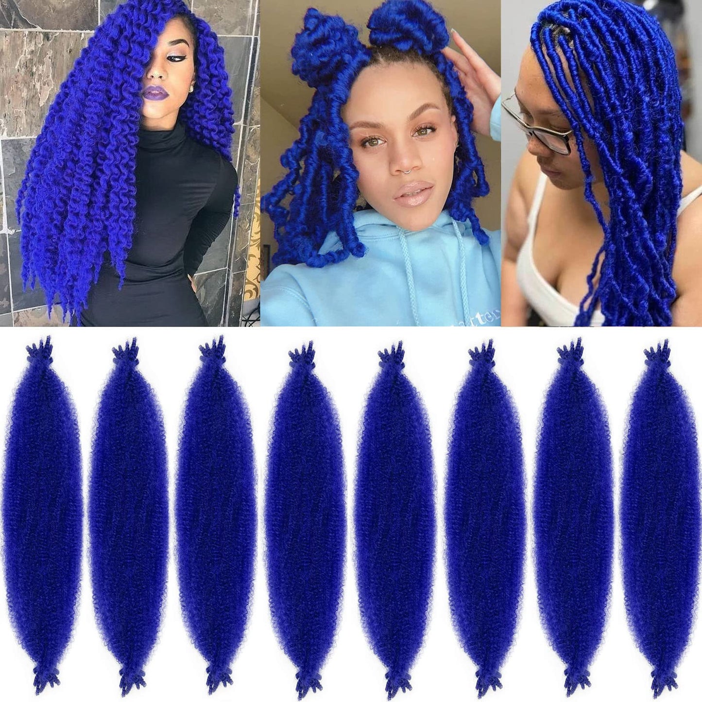 Springy Afro Twist Hair 24 Inch 8 Packs Blue Marley Hair Pre-Fluffed Spring Twist Hair Twisted Up Twist Cuban Twist Crochet Hair
