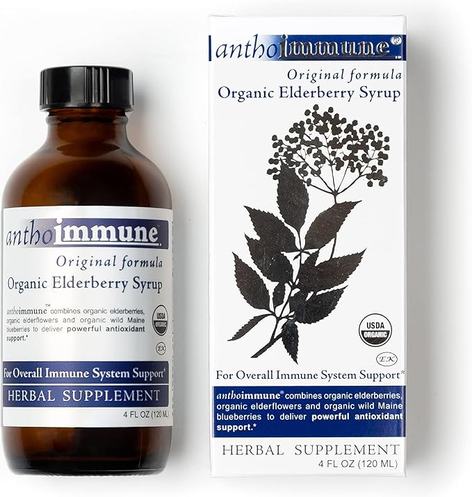 Organic Elderberry Syrup - Anthoimmune - Immune Support Supplement for Adults and Kids- USDA Organic, Ultra-Premium Black Elderberry Formula (4 oz) 24 Servings