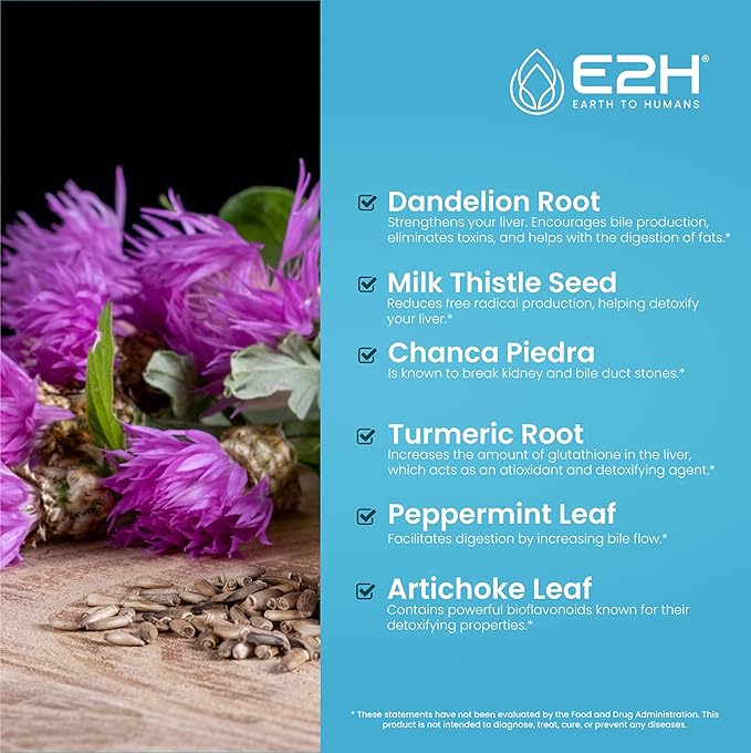 Liver Cleanse Detox & Repair - Herbal Liver Support Milk Thistle Supplement - Silymarin Milk Thistle Supplements with Dandelion Root, Chanca Piedra, Turmeric Root & Artichoke Extract - 2 Fl Oz by E2H