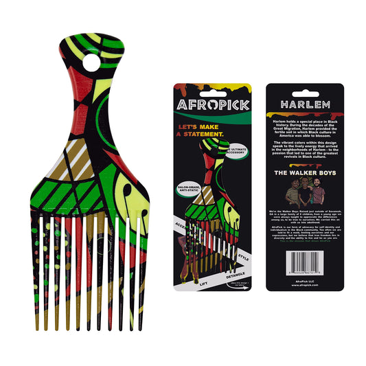 Afropick Anti-Static Plastic Black Hair Pick For Natural Curly Long Thick Hair- Afro Pick Comb For Men, Women- African Artist De