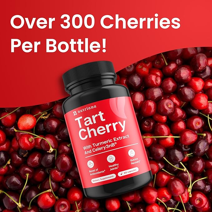 3 in 1 Tart Cherry Extract Capsules with Turmeric & Celery Seed for Uric Acid Flush Cleanse, Joint & Feet Support Pills, 60 Veggie Capsules Manufactured in USA