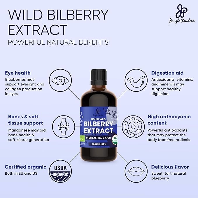 Wild Bilberry Extract for Eyes USDA Organic 3.4oz Bottle, Black Red Raspberry Powders Bundle 5 Ounce Bag, Freeze Dried Raspberries for Baking Smoothies Dehydrated Fruit