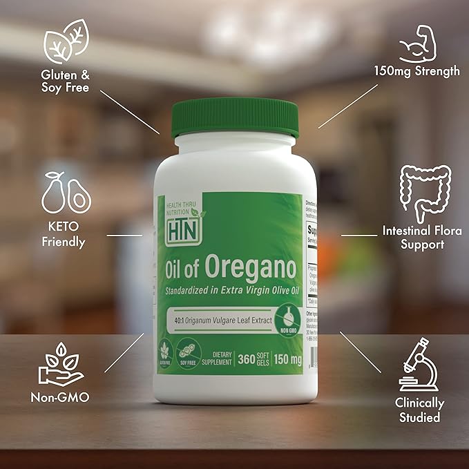 Health Thru Nutrition Oil of Oregano 360 Mini-Softgels | Wild Harvested | European 40:1 Origanum Vulgare Equivalent to 600mg Oregano in Extra Virgin Olive Oil | Non-GMO Gluten Free (Pack of 360)