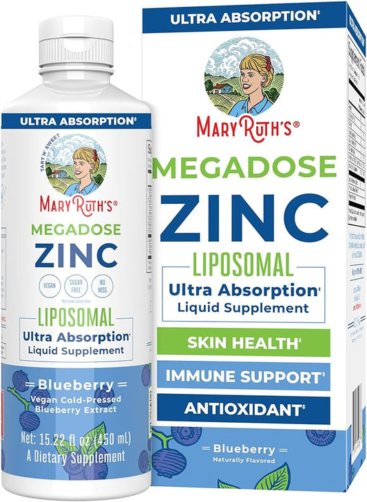 MaryRuth Organics Nutritional Supplement | Liposomal Liquid Zinc Supplement with Vitamin E | Overall Health and Skin Care | Blueberry | Vegan, Non-GMO, Gluten Free, No Sugar Added | 15.22 Fl Oz