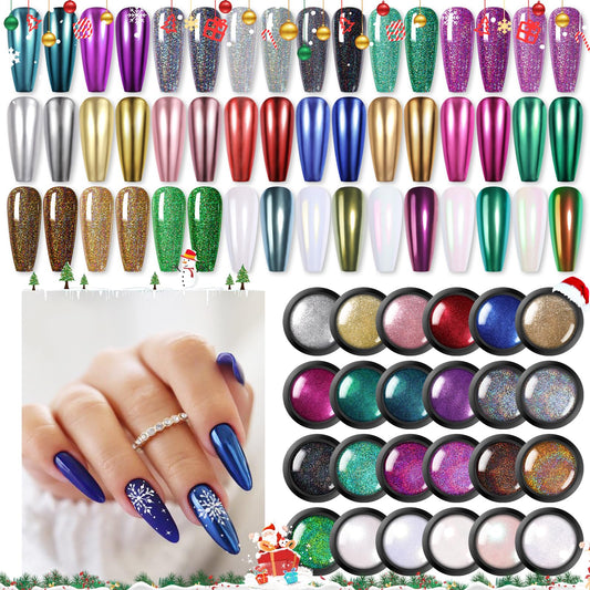 Born Pretty Holographic Nail Powder Mirror Metallic Powder Pigment Gold Silver Red Purple Blue Green 24Colors Manicure Nail Art