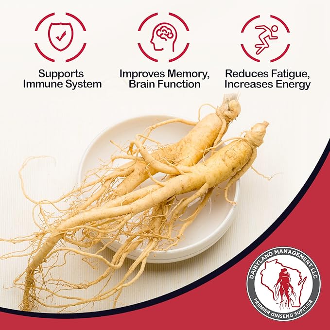 Dairyland American Ginseng Roots 4 oz and Capsules 75 ct Pack of Wisconsin Ginseng – Direct from Farmer to Consumer 西洋参