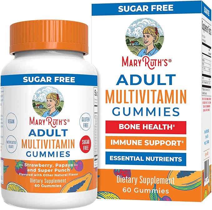 MaryRuth Organics Multivitamin for Women and Men | Sugar Free | Adult Multimineral Gummy with Vitamin C | D and E | B Vitamins | Biotin | Zinc | Vegan | Non-GMO | Gluten Free | 60 Count