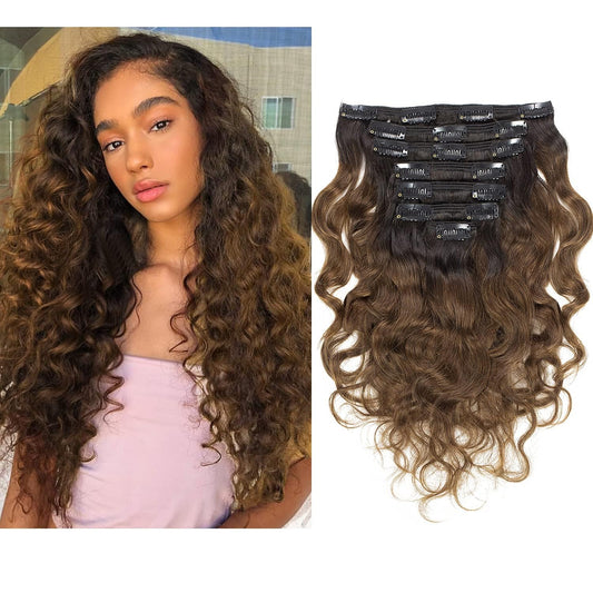 Lacerhair 14Inch 8A Grade Remy Human Hair For Black Women 7Pcs 120Gram Double Weft Wavy Clips In Hair Natural Wave Curly In Hair