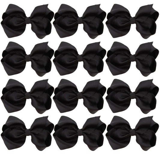 4 Inch Boutique Girls Hair Bows Hair Clips For Baby Girls Toddlers 12 Pcs Solid Color (Black)