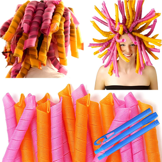 50Pcs Heatless Spiral Hair Curlers For Long Hair - 22Inch With 6Pcs Styling Hooks For Women (Pink-Orange)