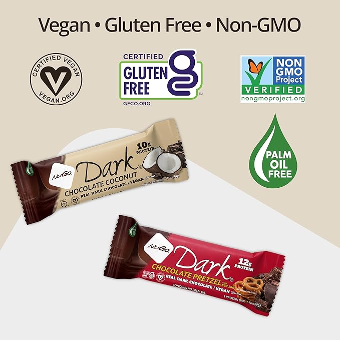 NuGo Dark Mint Chocolate Chip, 13g Protein Bar, Vegan, Gluten Free, Non-GMO, Kosher Pareve, 24 Count