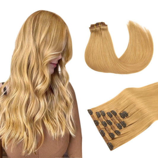 Maxita Human Hair Extensions Clip In, 7Pcs 110G 18 Inch Dirty Blonde Hair Extensions, Seamless Hair Extensions Clip In Real Huma
