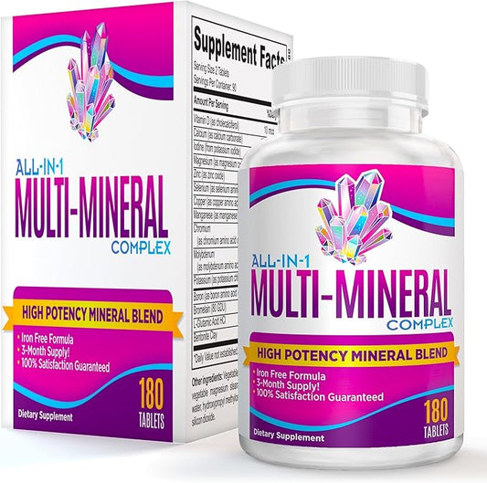 3-Month Multimineral Supplement (All-in-1) Multiminerals | High-Potency Multi Mineral Supplements (Mineral Complex Pills) Trace Minerals | Iron Free Formula | Bulk Savings 90-Day Supply | 180 Tablets