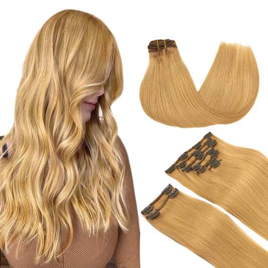 Maxita Human Hair Extensions Clip In, Dirty Blonde 9Pcs 150G 20 Inch, Natural Remy Hair Clip In Extensions Straight Long Real Hu