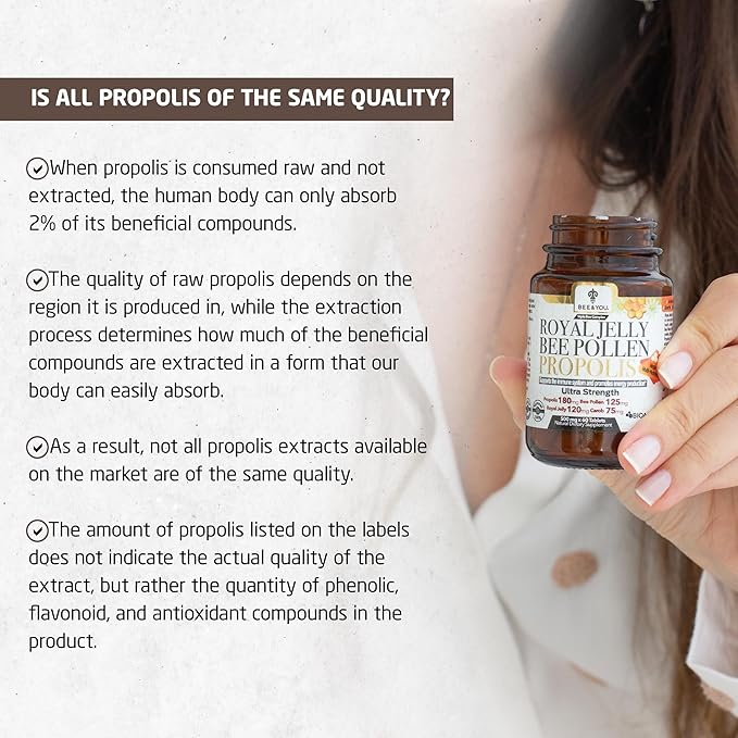 Bee and You Royal Jelly Tablet, Propolis Extract, Bee Pollen, 100% Natural Superfood, Ultra Pure, Immune Support Supplement, Improve Energy, Focus, Antioxidants, Fresh, Keto, Paleo, Gluten-Free | 60ct