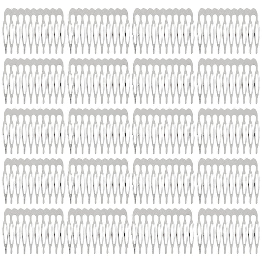 Lawie 20 Pack Bulk 10 Teeth Silver Metal Side Hair Combs Plain Blank Crafting Diy Wire Slide Combs Wedding Bridal Veil Combs Dec